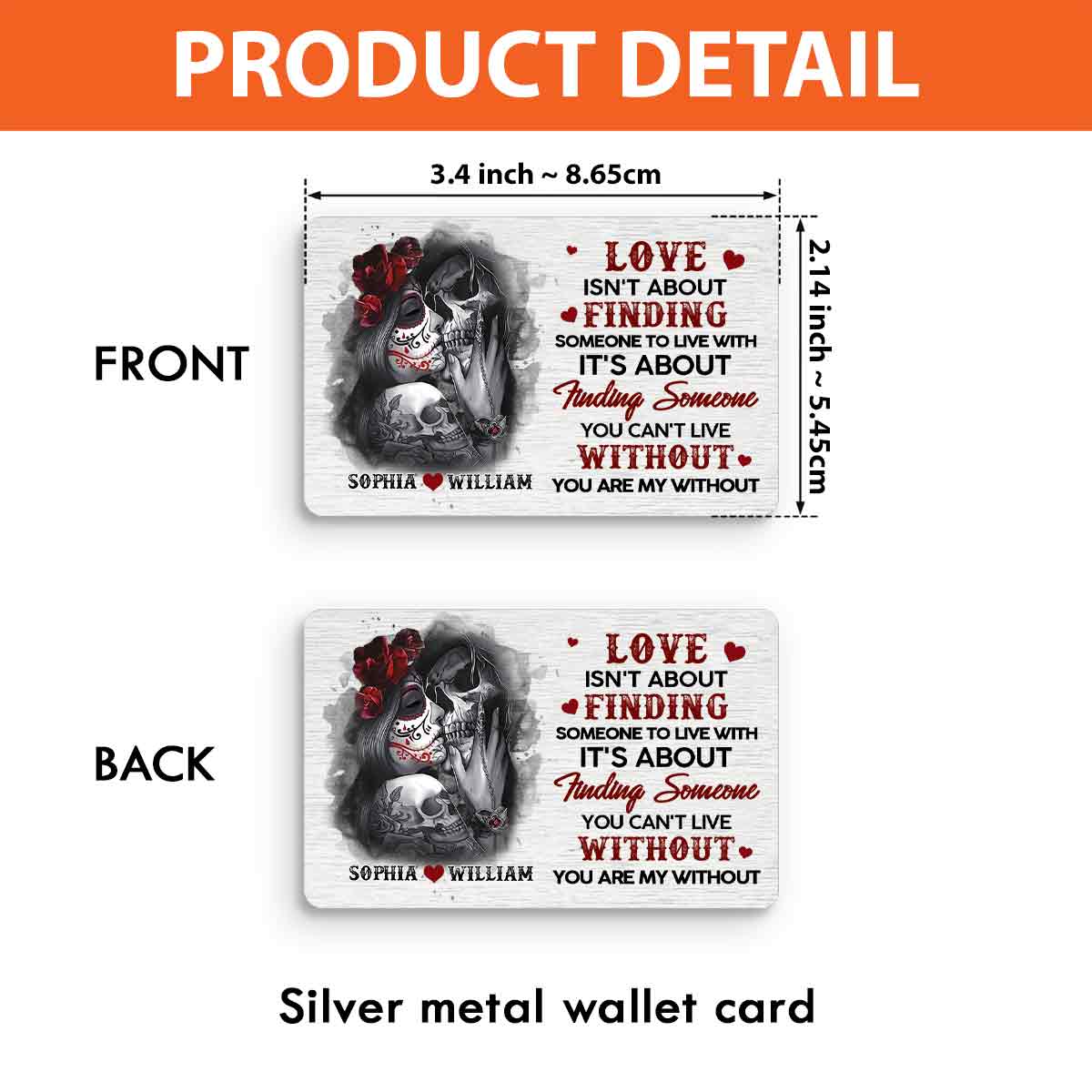 You Are My Without - Personalized Couple Skull Wallet Insert Card
