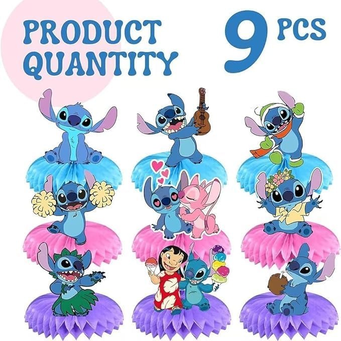 For Stitch birthday party supplies, 9Psc honeycomb center decorations, Stitch party decorations, double-sided desktop decorations, center decorations for parties