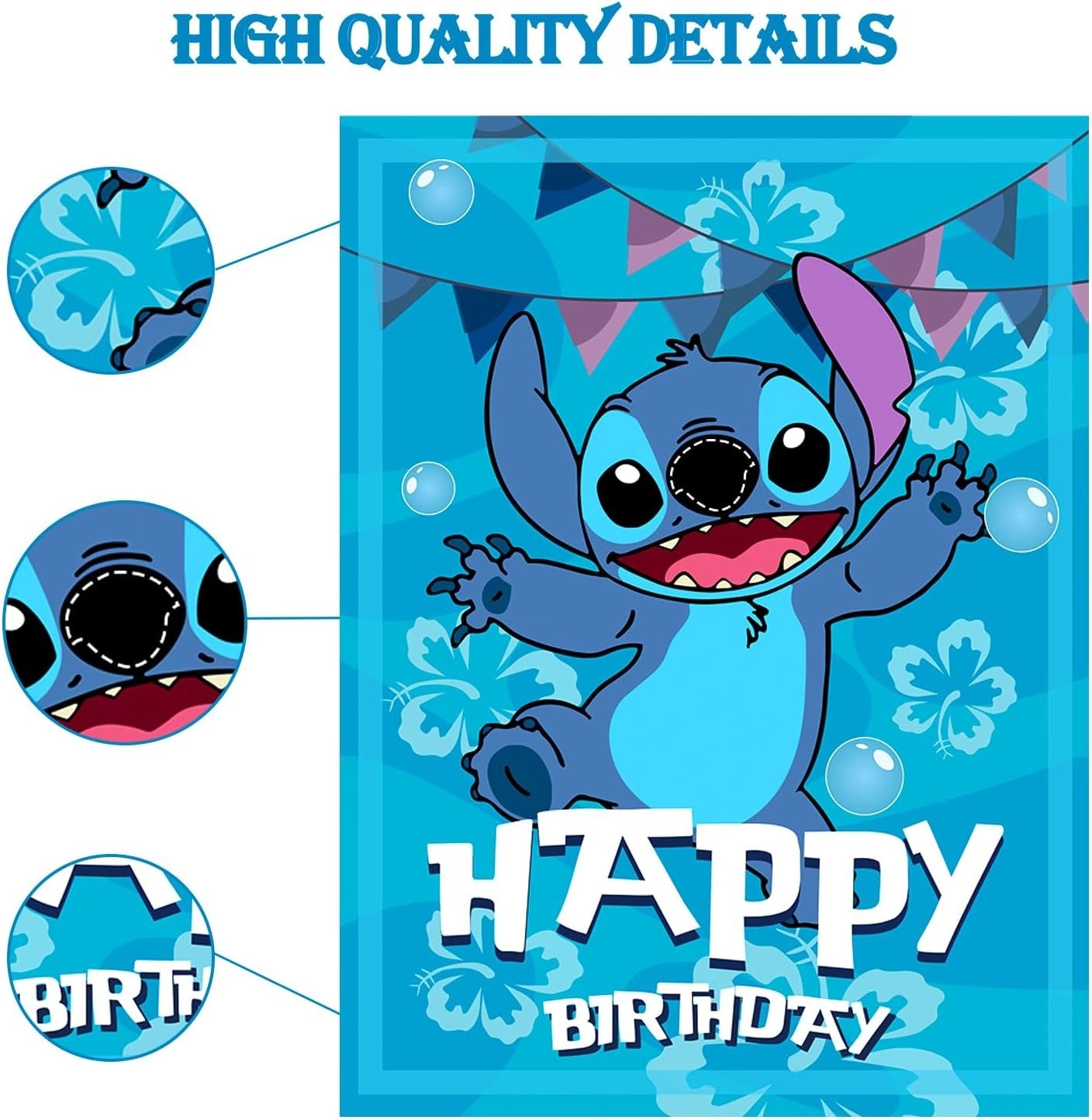 Stitch Party Supplies, Pin The Nose on Stitch, Stitch Party Games for Boys Girls, Large Poster 24PCS Stickers for Stitch Birthday Party Decorations
