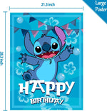Stitch Party Supplies, Pin The Nose on Stitch, Stitch Party Games for Boys Girls, Large Poster 24PCS Stickers for Stitch Birthday Party Decorations