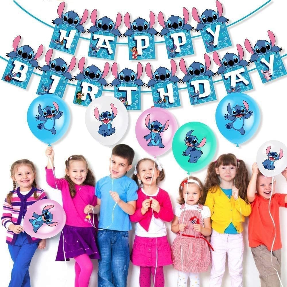 Stitch Party Supplies, 103PCS Birthday Decorations Set Include Banner, Balloons, Stickers, Hanging Swirls, Cake Cupcake Toppers, Tablecloth for Boys Girls...