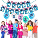 Stitch Party Supplies, 103PCS Birthday Decorations Set Include Banner, Balloons, Stickers, Hanging Swirls, Cake Cupcake Toppers, Tablecloth for Boys Girls...