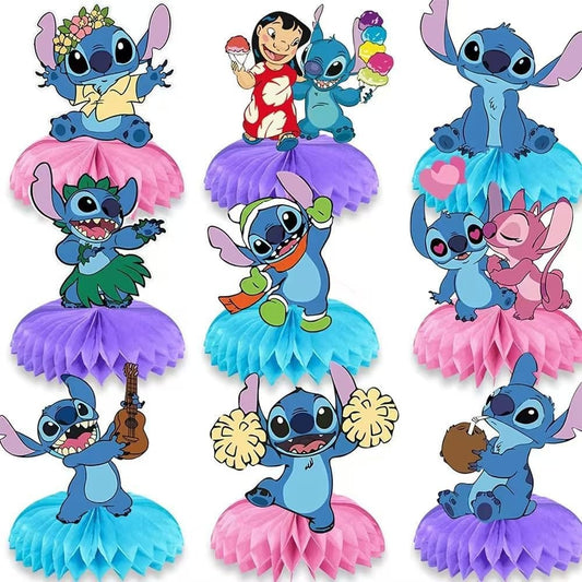 For Stitch birthday party supplies, 9Psc honeycomb center decorations, Stitch party decorations, double-sided desktop decorations, center decorations for parties
